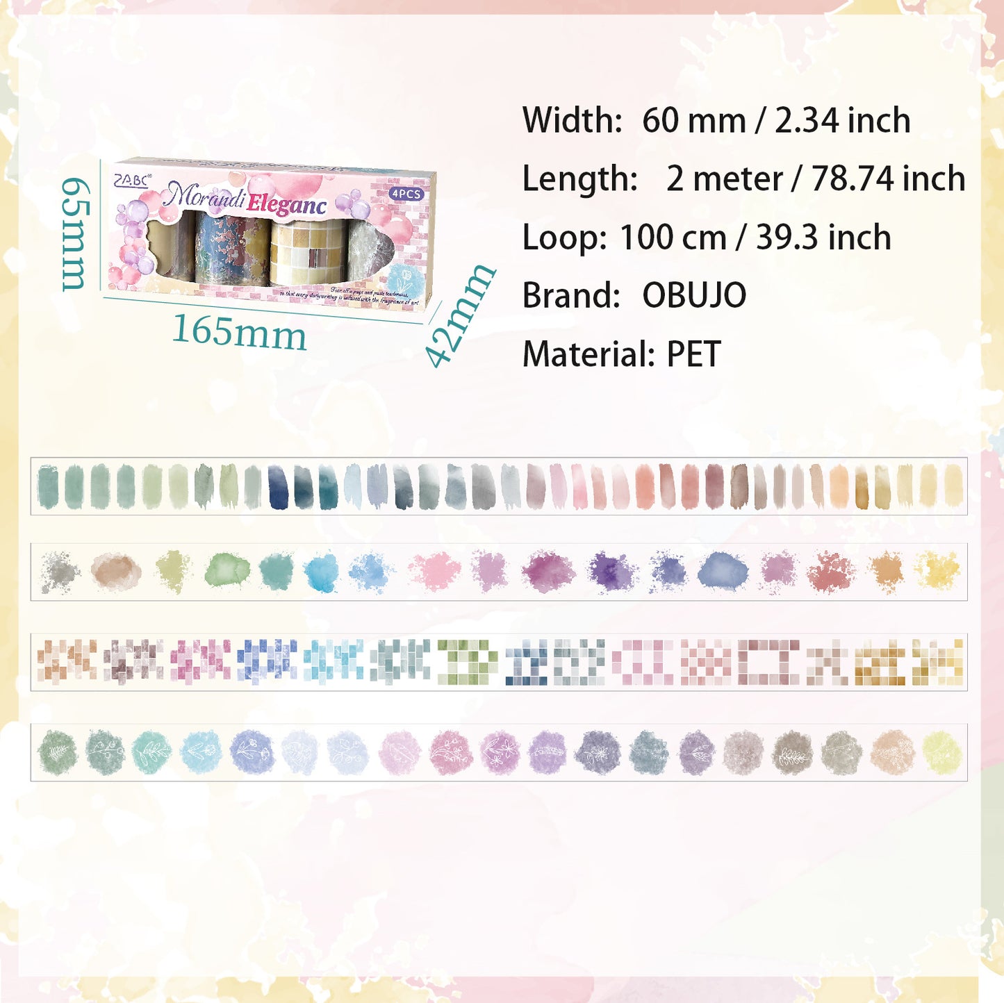 4 Rolls Colorful Art PET Tapes Kit BFCY