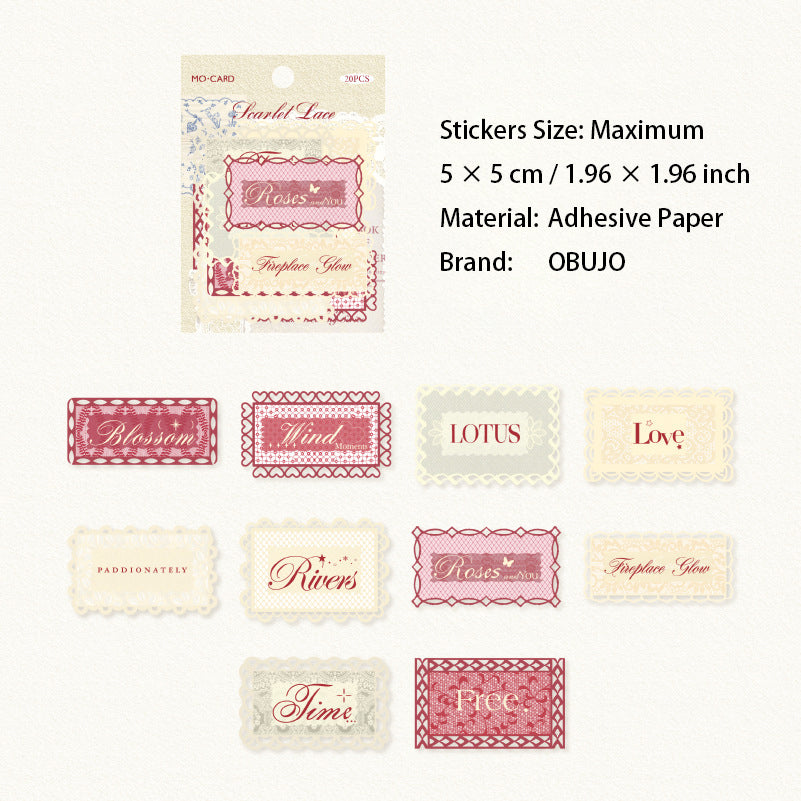 20 Pcs Vintage Lace Label Stickers CWZM