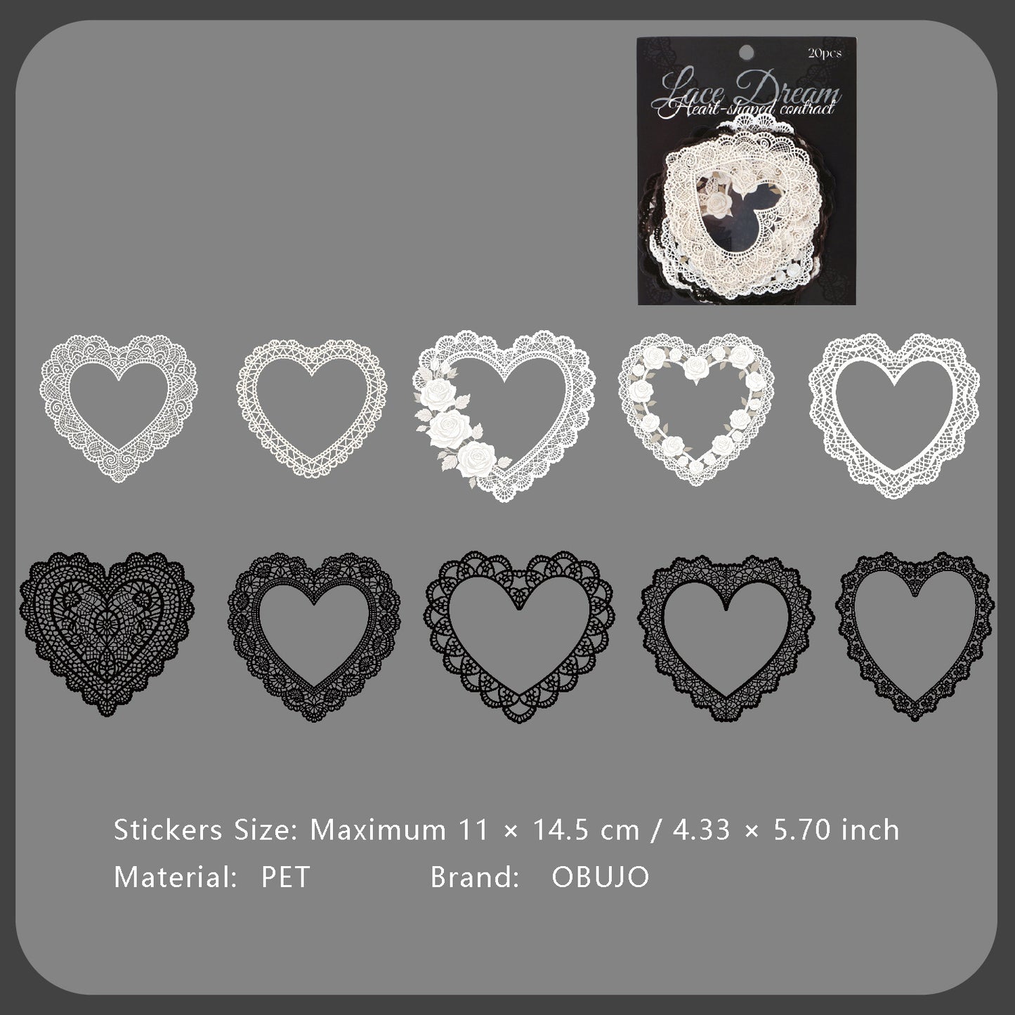 20 Pcs Lace Frame Corner PET Stickers LSQM