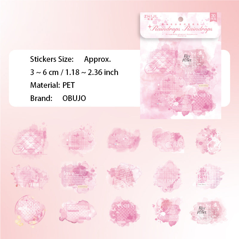 30 Pcs Watercolor Words PET Stickers MRXC