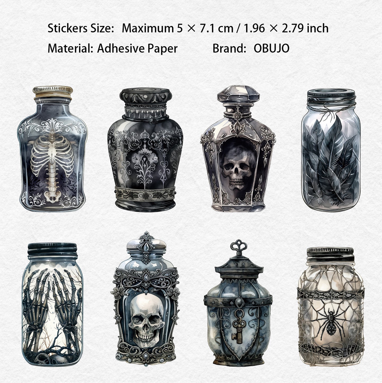 8 Pcs Gothic Magic Bottle Stickers MFPZ