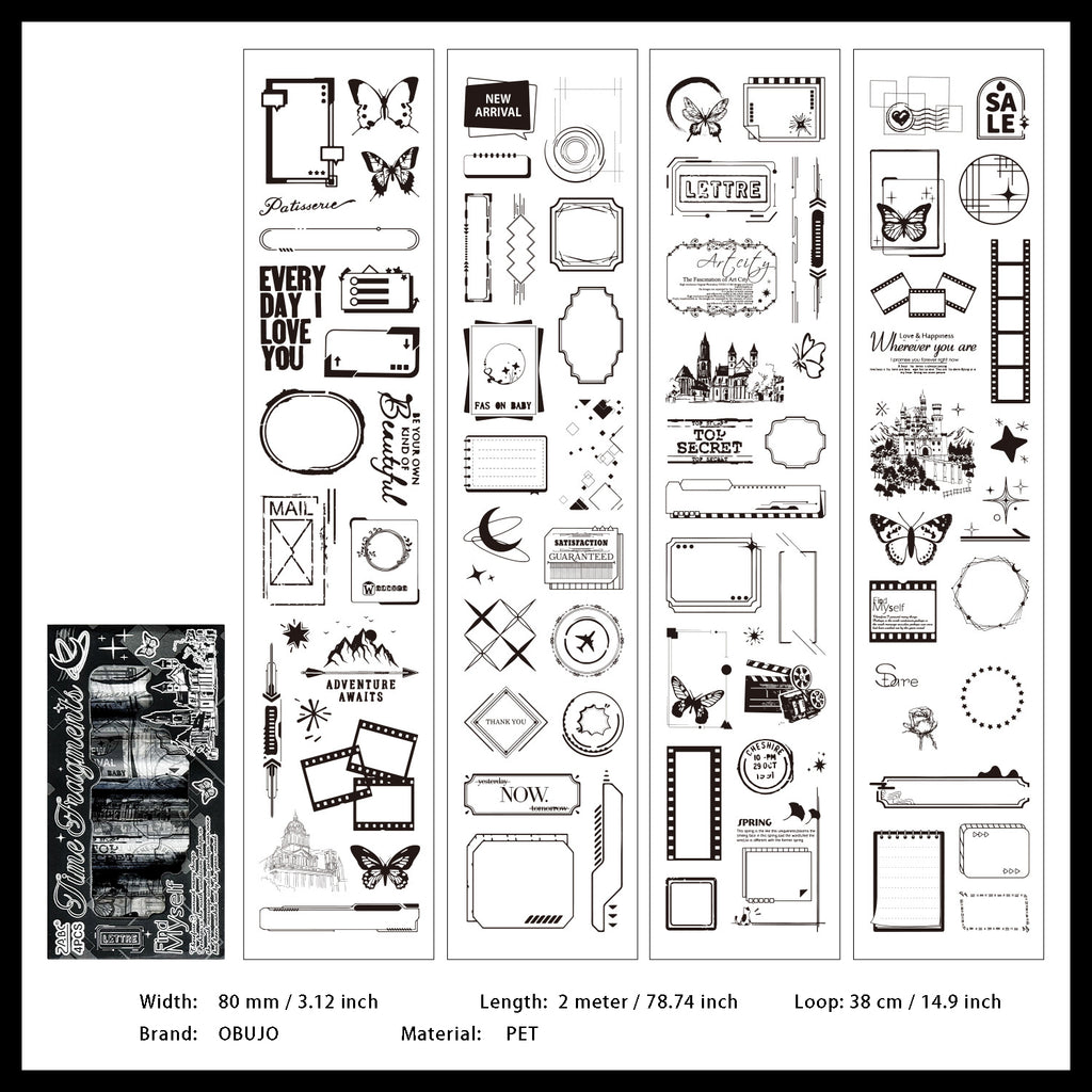 4 Rolls Black White Stickers Tapes Set JMXL