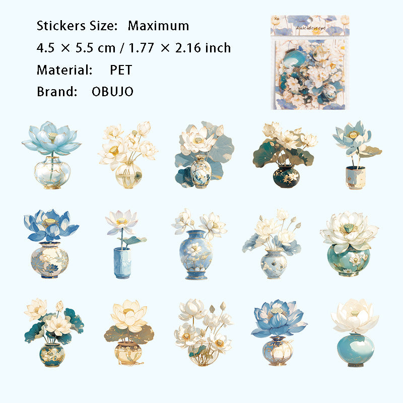 15 Pcs Flower Vase PET Stickers WHTX