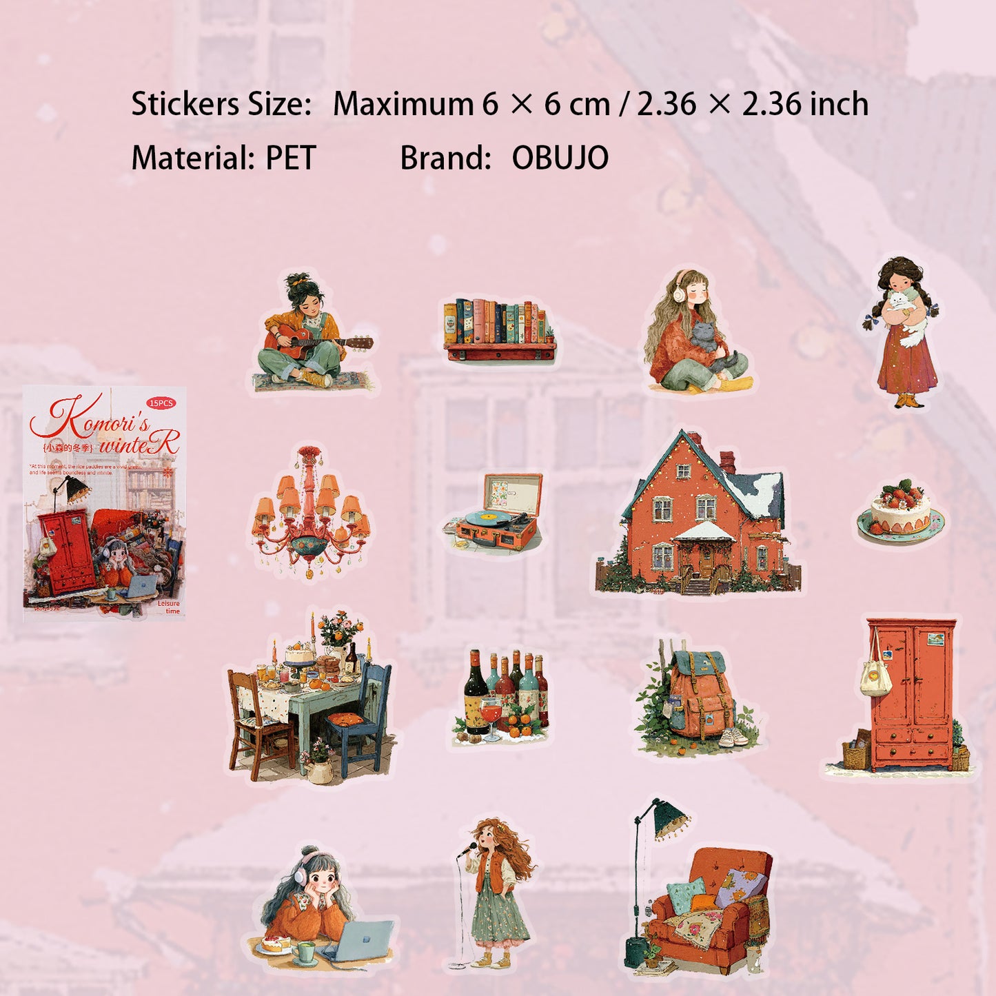 15 Pcs Winter Lifestyle PET Stickers XSDJ