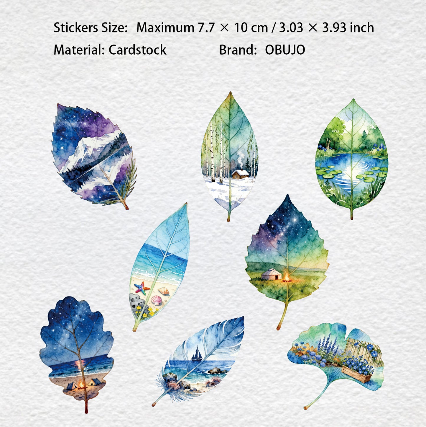 8 Pcs Leaf Themed Cardstock Stickers GYXL