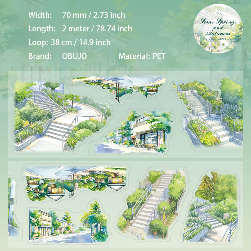 1 Roll Seasonal Street Landscape PET Stickers Tape JGYXCQ