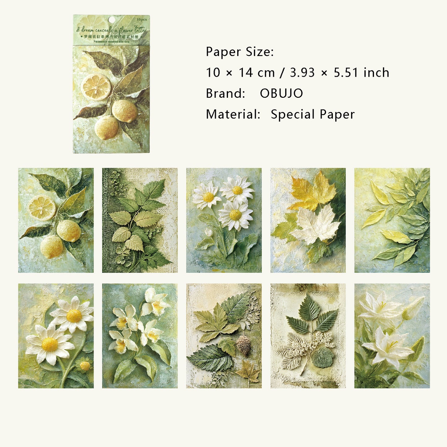 10 Sheets Flower Embossed Paper MCHX