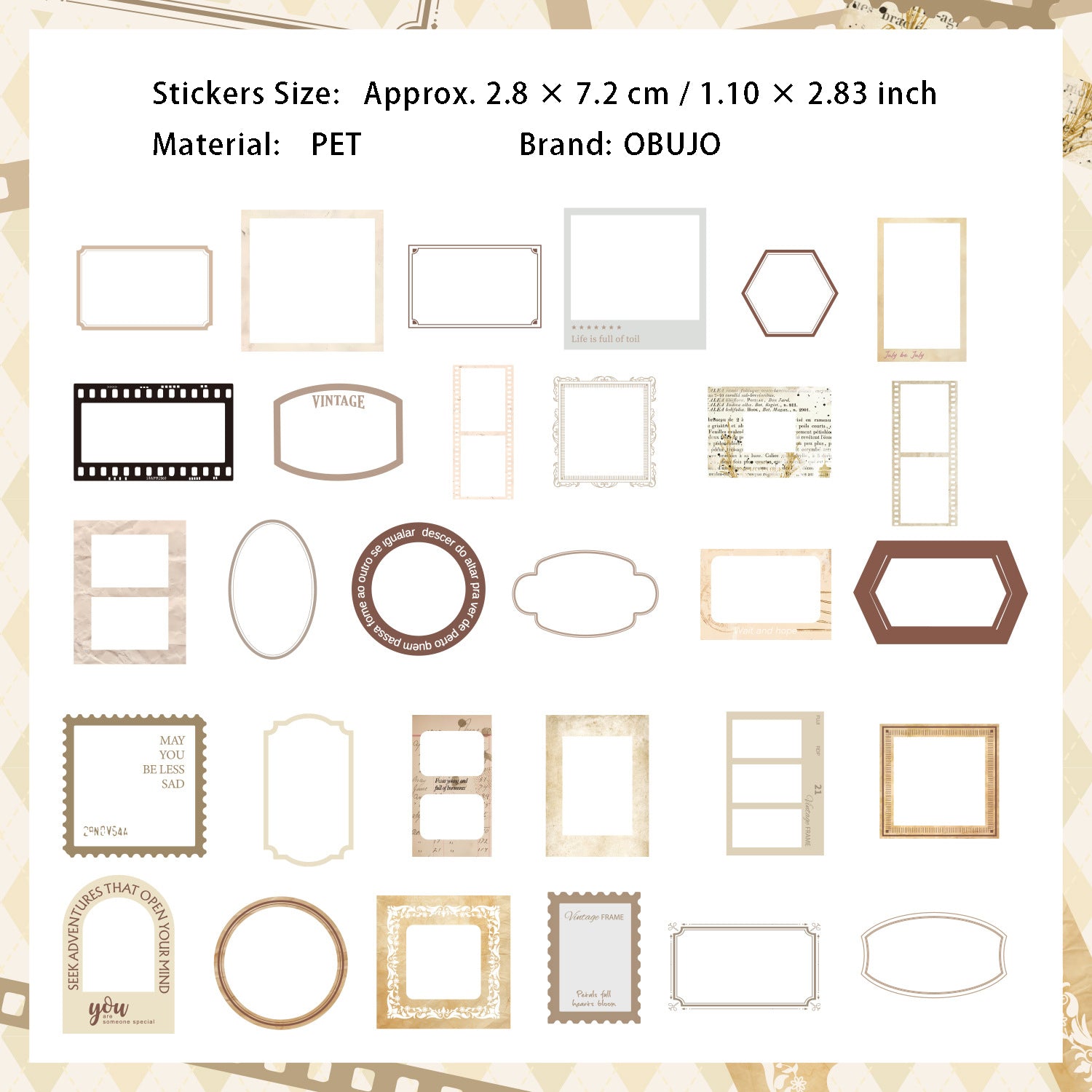 30 Pcs Board Frame PET Stickers DGSH