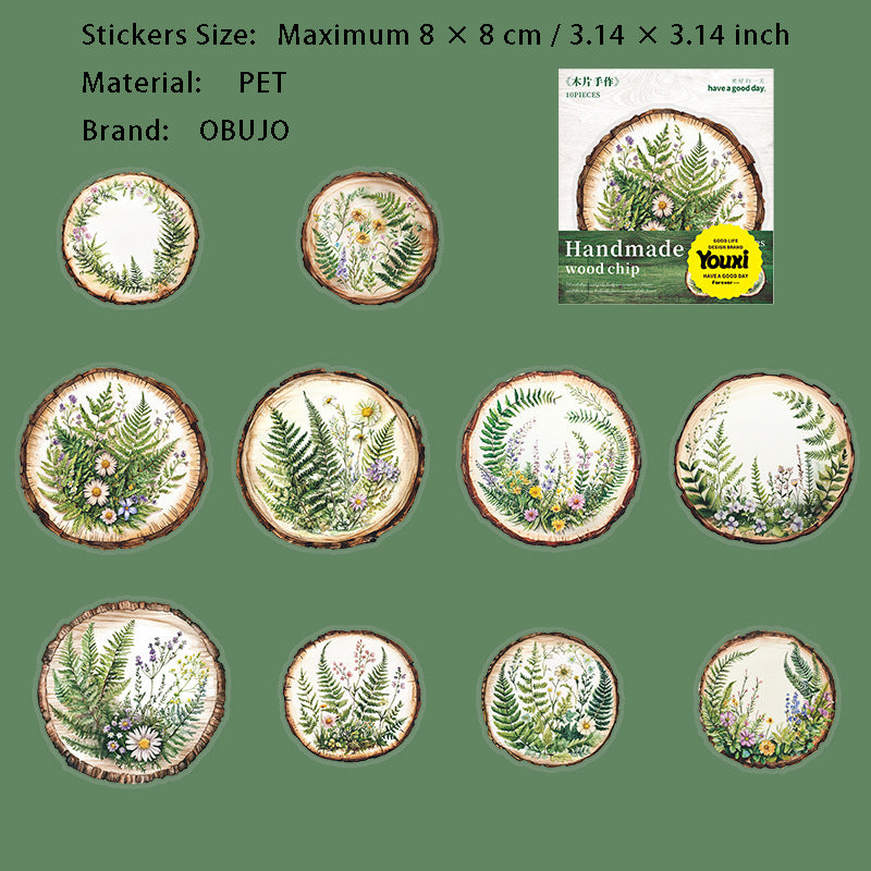 10 Pcs Wooden Art PET Stickers MPSZ