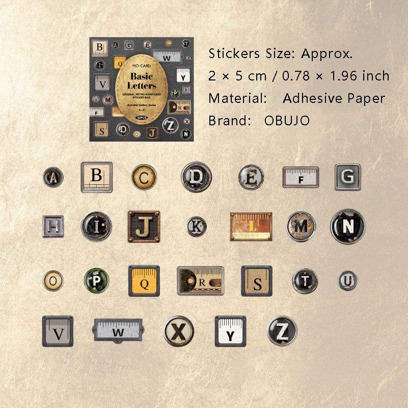 52 Pcs Vintage Alphabet Letter Stickers ZMCLS