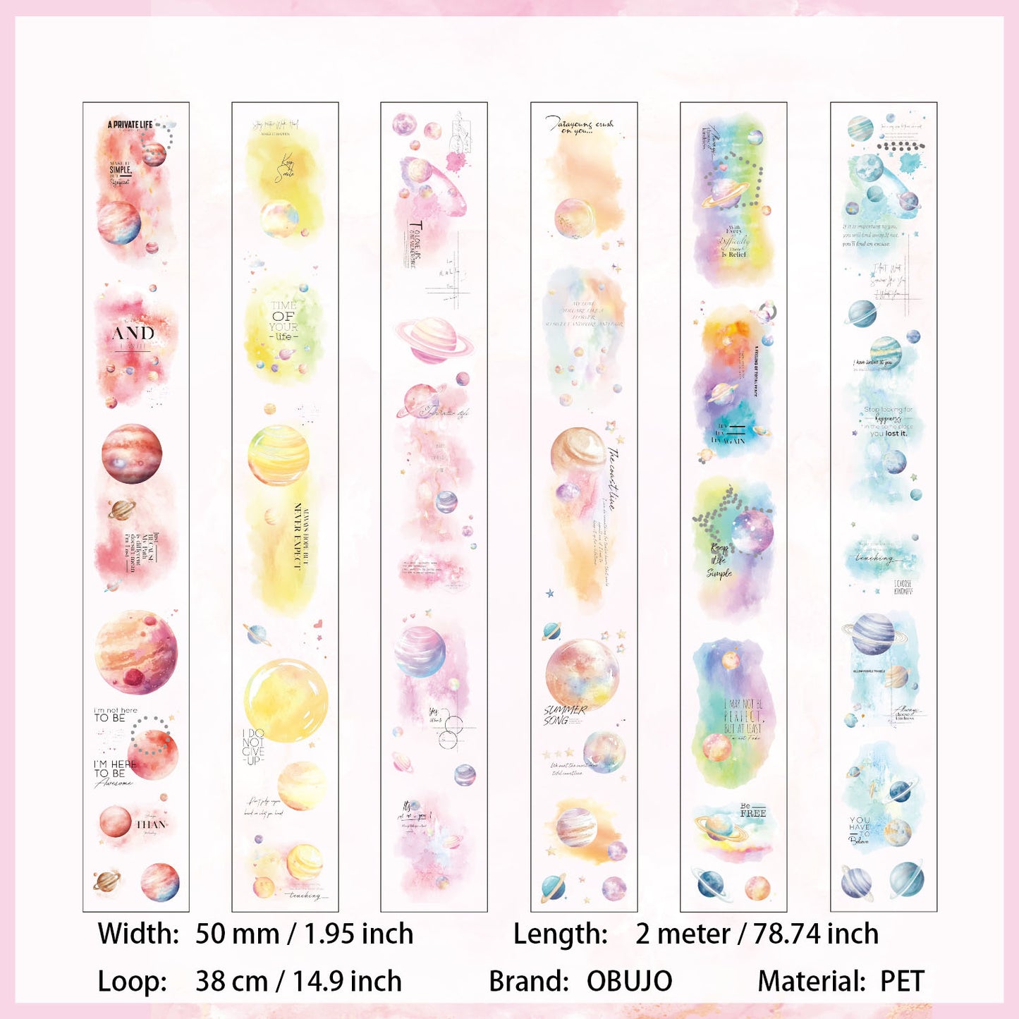 6 Rolls Watercolor Planets PET Sticker Tapes Set SMXY
