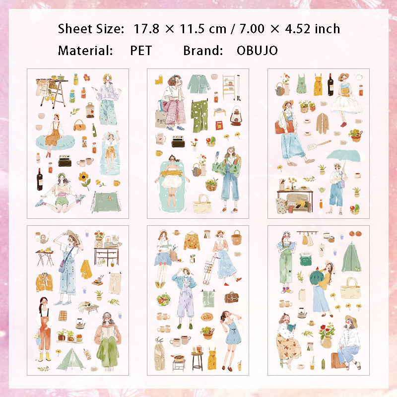 6 Sheets Seasonal Girl PET Stickers BFSG