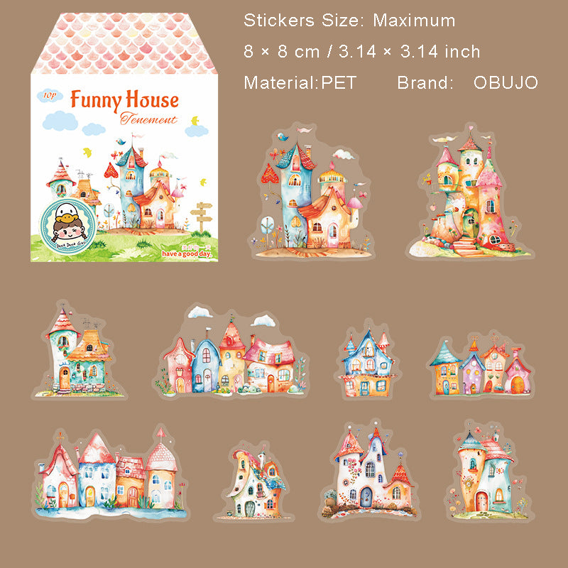 10 Pcs Fairy House PET Stickers QQXW
