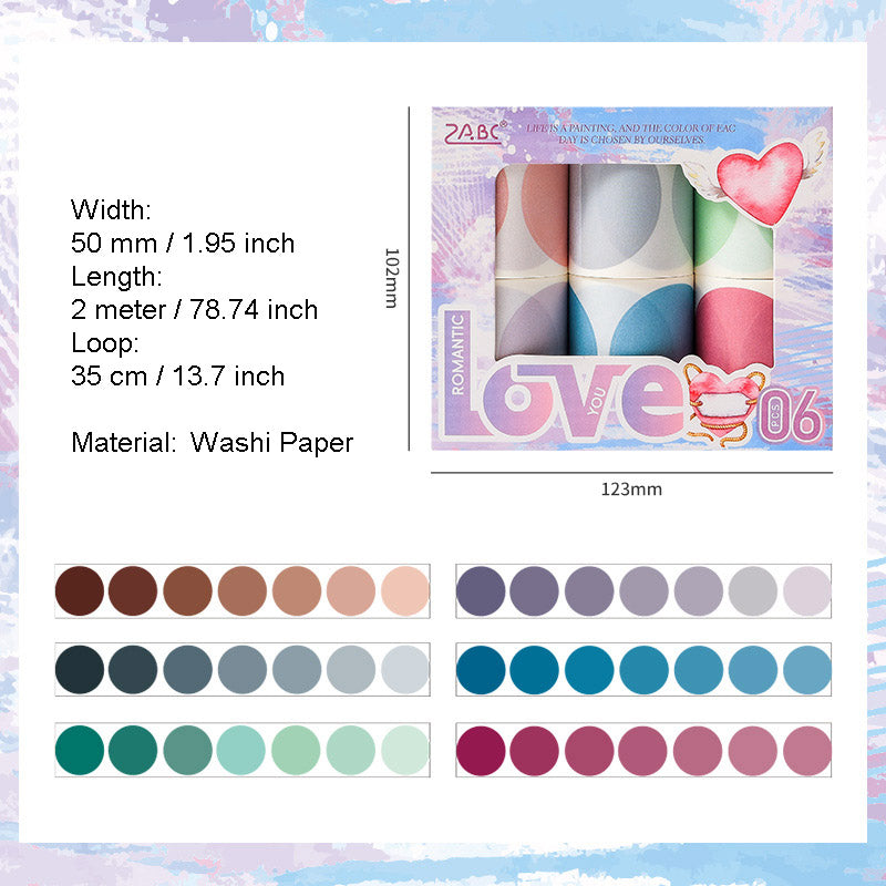 6 Rolls Morandi Dot Washi Plannrr Stickers Tape LMXC