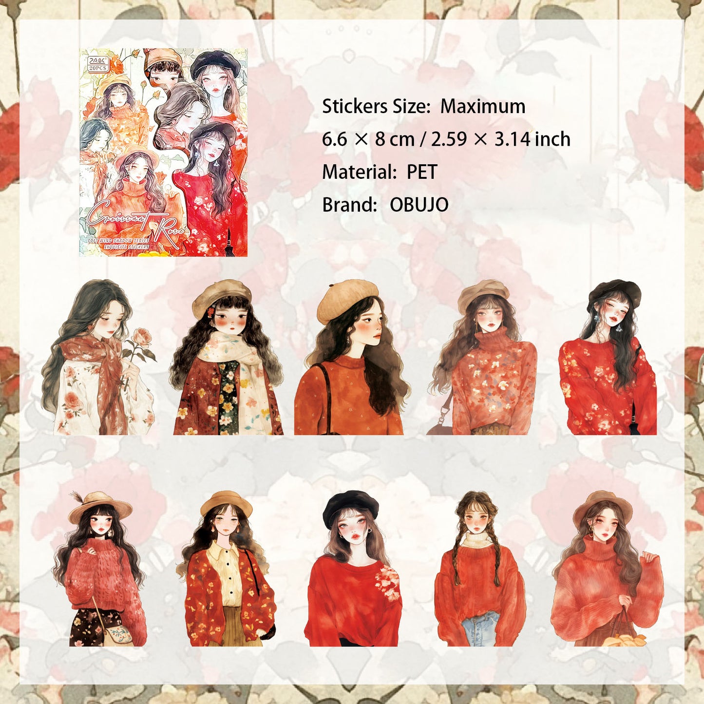 20 Pcs Fashion GIrl PET Stickers RFMY