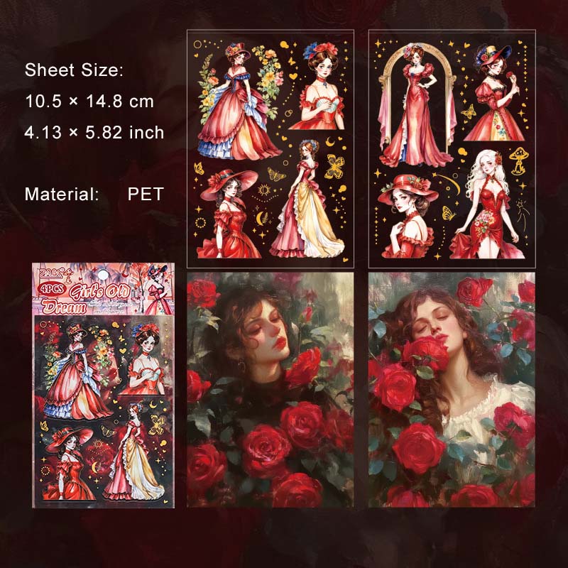 4 Sheets Vintage Lady Stickers FHJY
