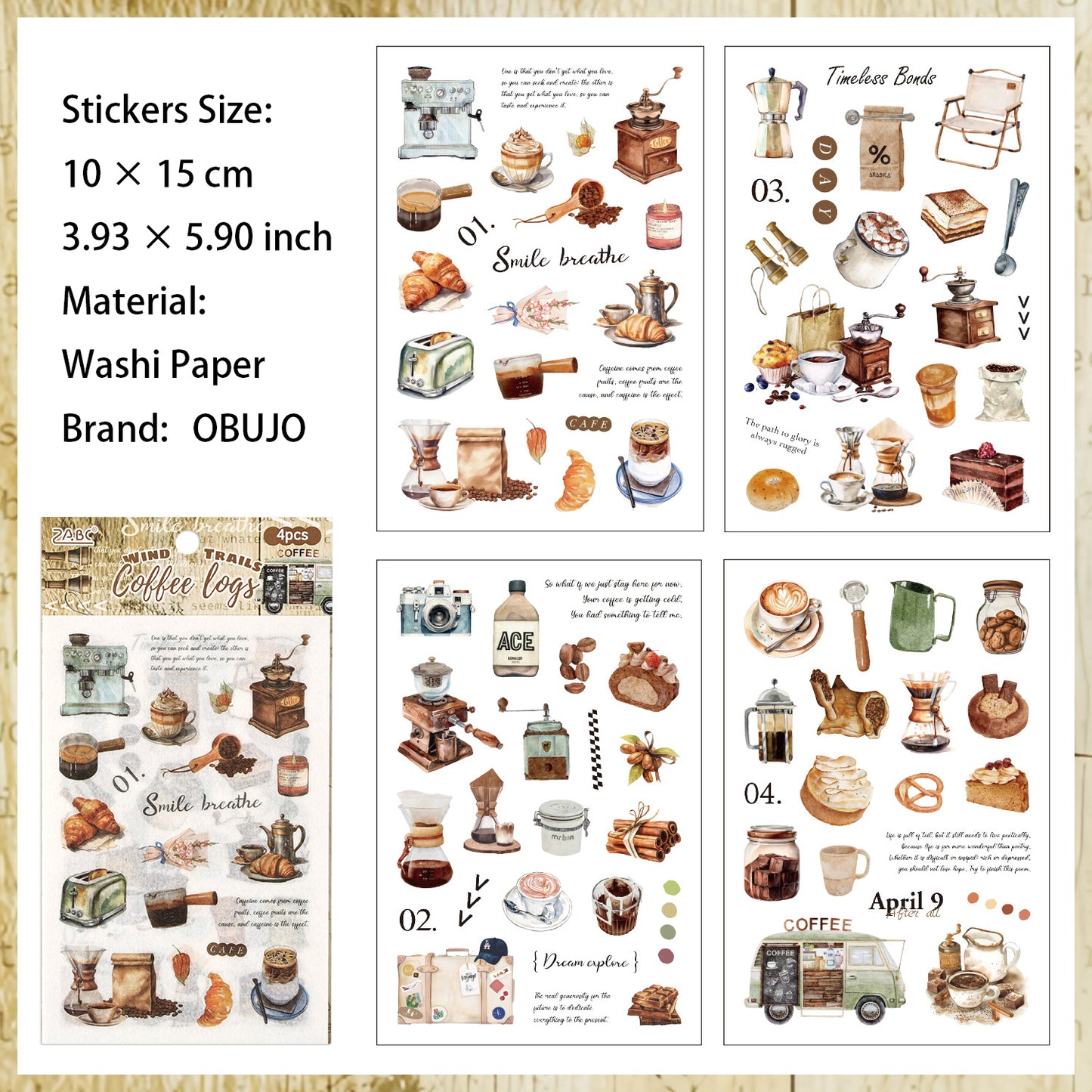 4 Sheets Camping Themed Washi Stickers YYXL