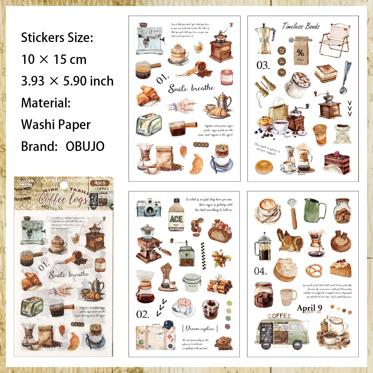 4 Sheets Camping Themed Washi Stickers YYXL