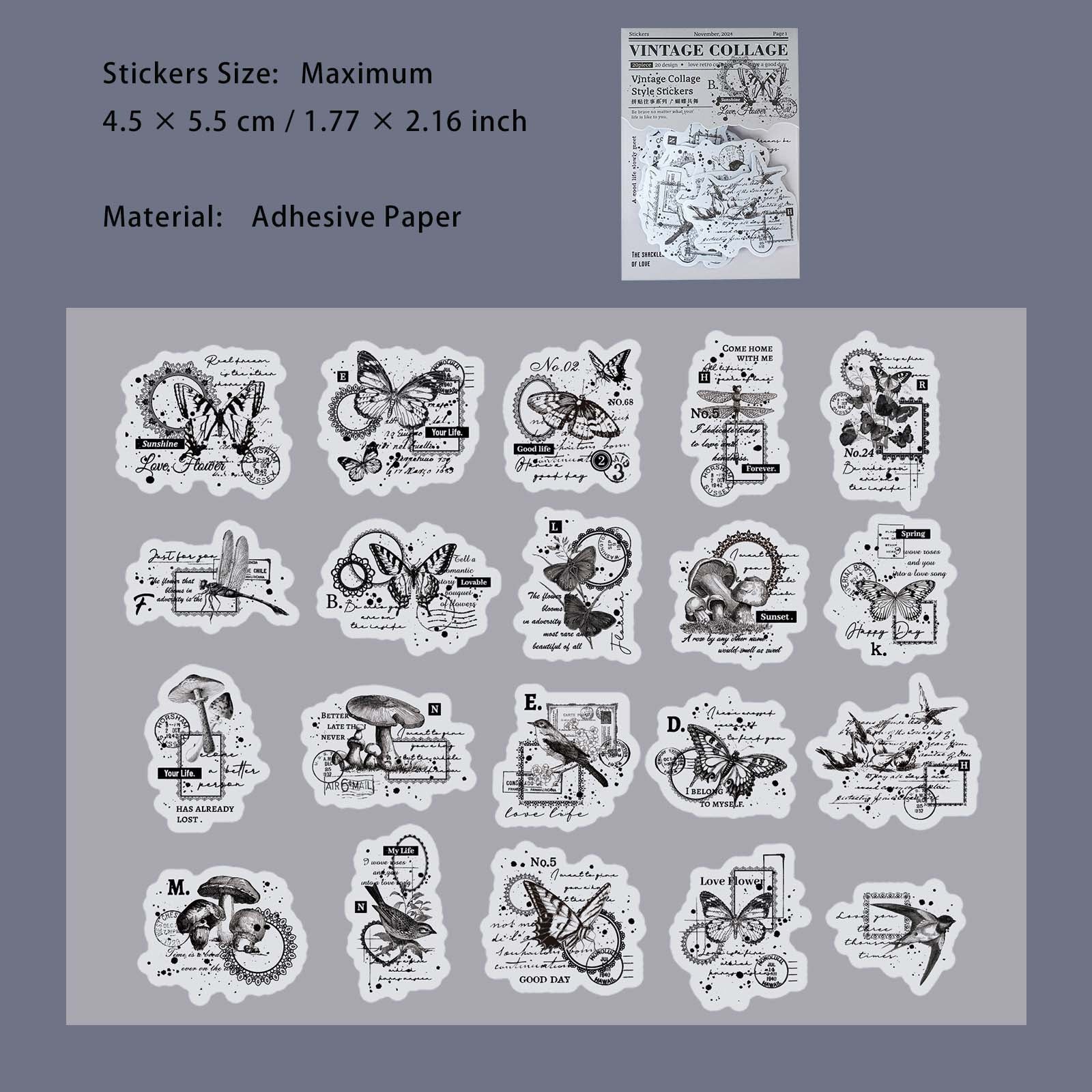20 Pcs Vintage Scrapbook Stickers PTWS