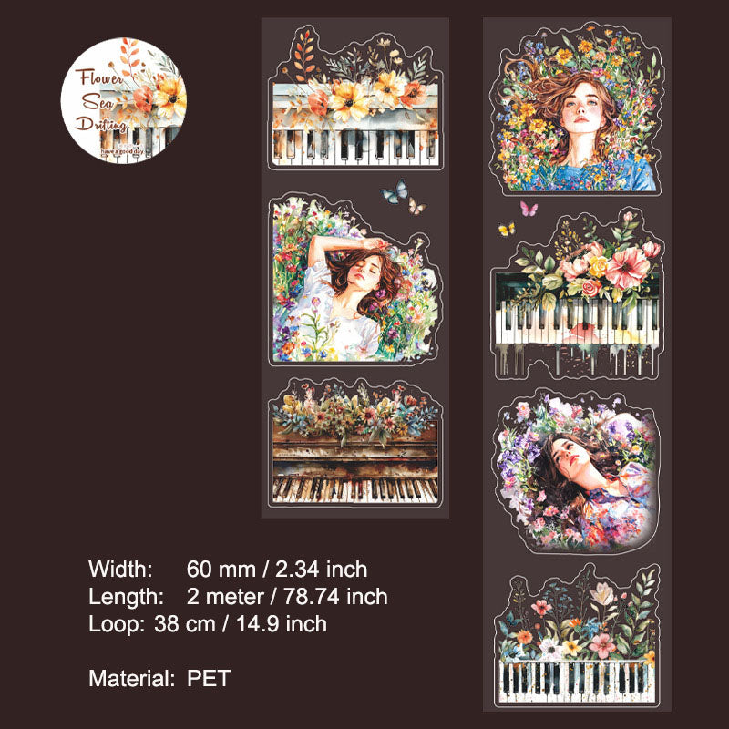 1 Roll Sea of Flowers PET Stickers Tape HHYL