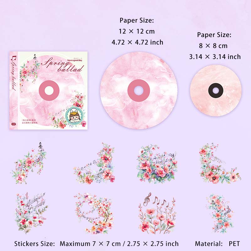 15 Pcs Disc Paper and Flower PET Stickers Kit CTGY