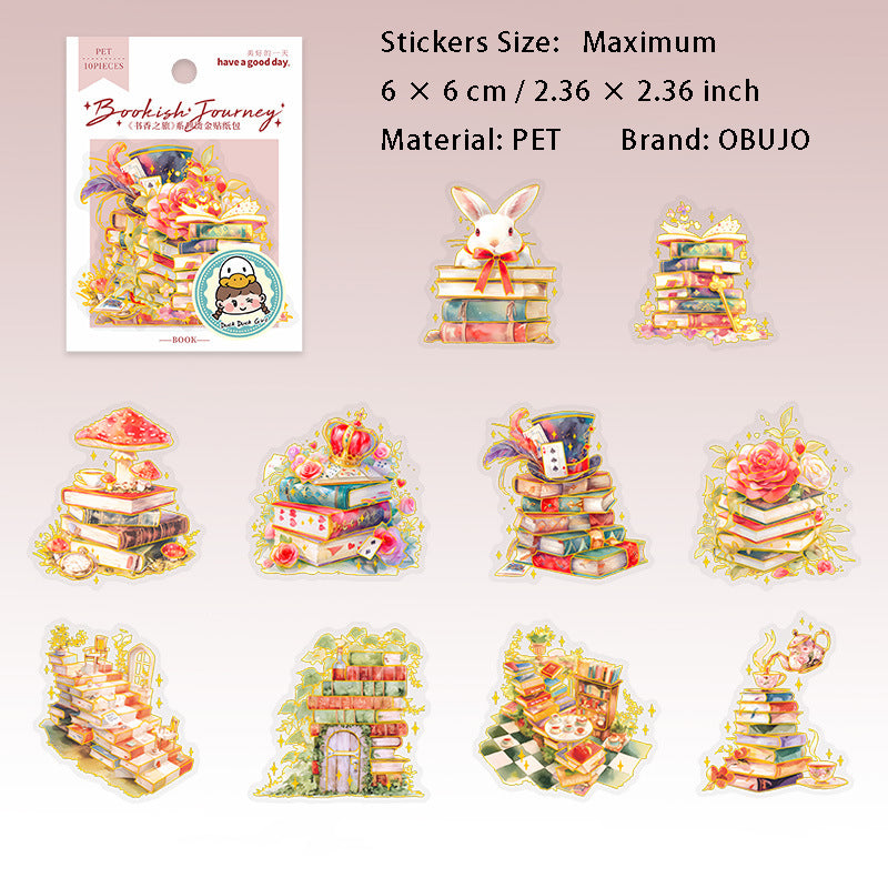 10 Pcs Gold Foil Bookish PET Stickers SXZL