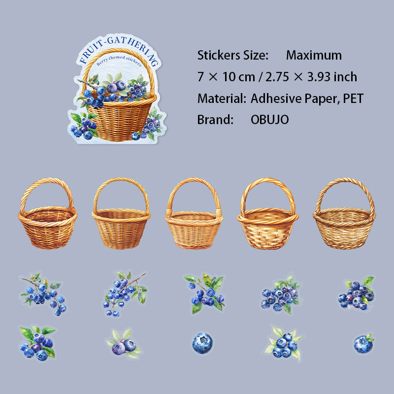 15 Pcs Fruit and Basket PET Stickers CGJXL