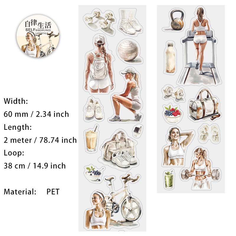 1 Roll Fitness Girl PET Stickers Tape ZLSH
