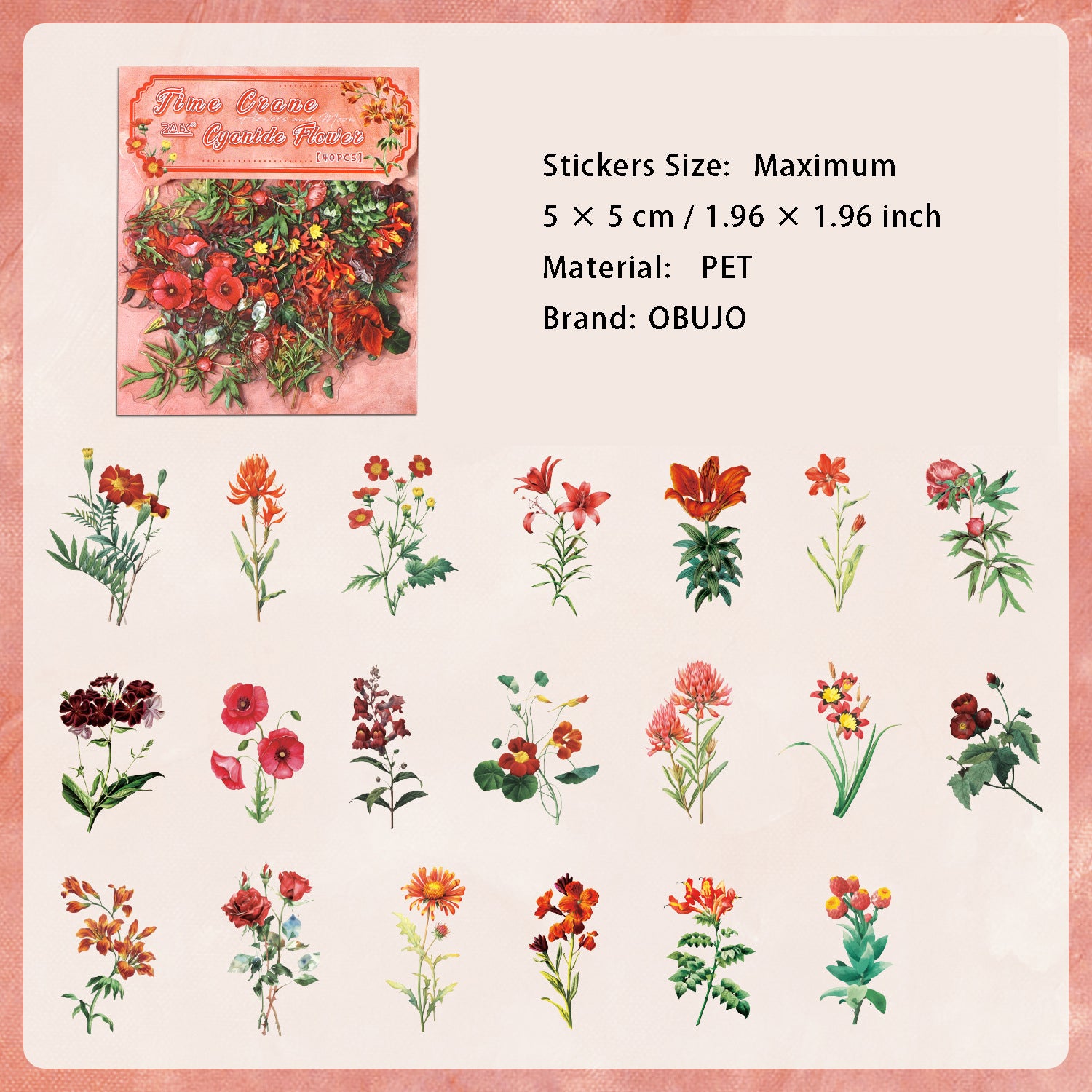 30 Pcs Flower PET Stickers FHJM