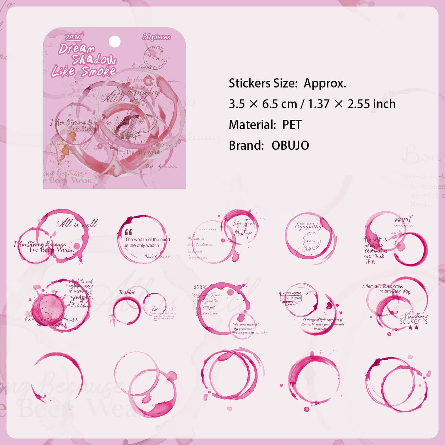 30 Pcs Watercolor Mark PET Stickers YYLG