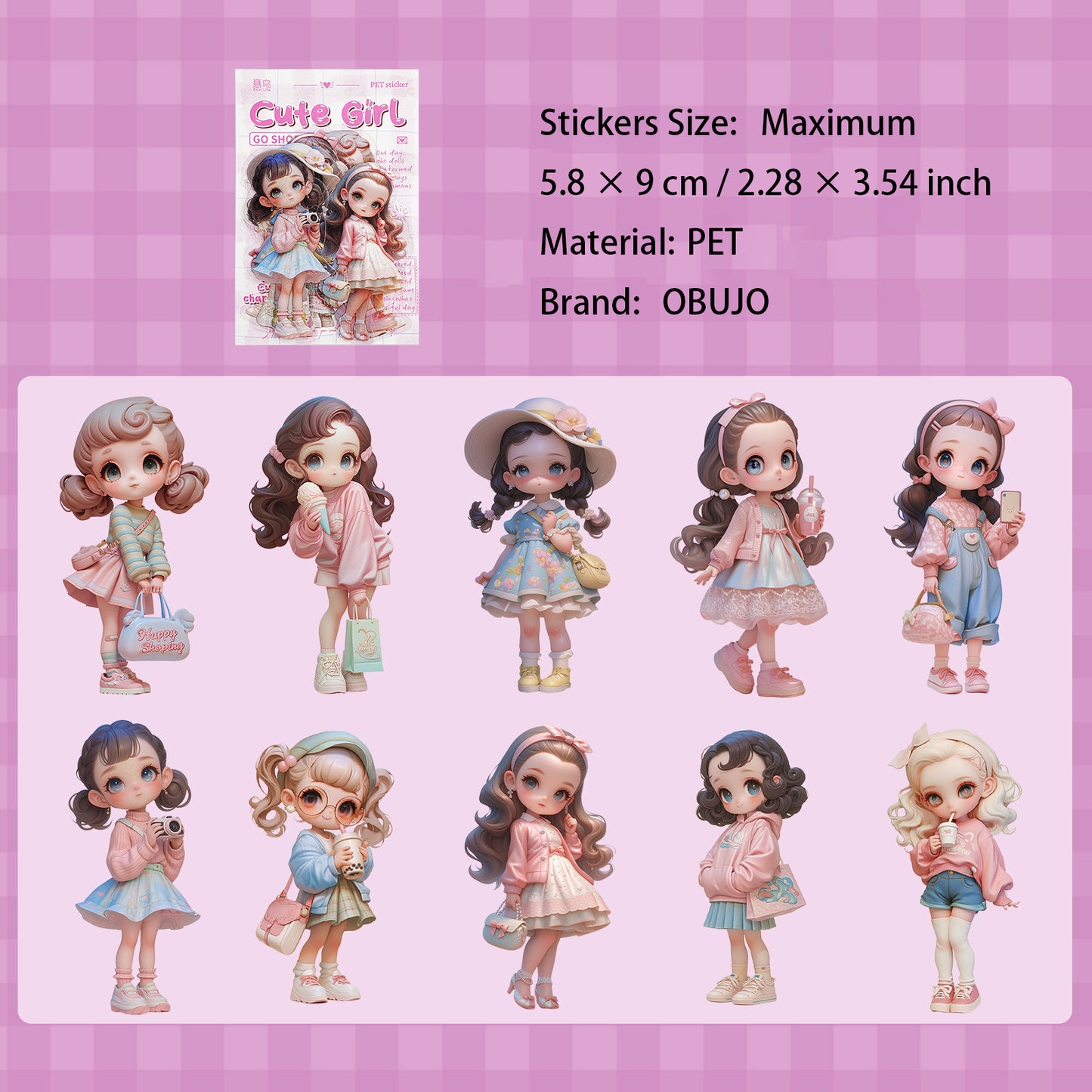 10 Pcs Carton Kids Girl PET Stickers MQSN