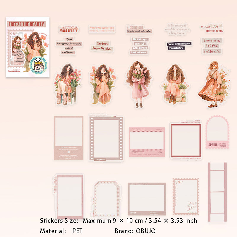 25 Pcs Girl Frame Words PET Stickers DGMH