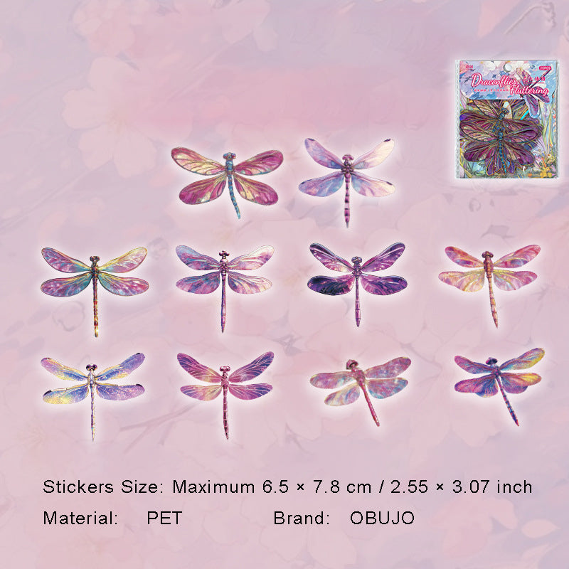20 Pcs Holographic Dragonfly PET Stickers QTPP