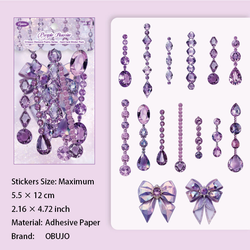 15 Pcs Diamond Jewelry PET Stickers FZZS