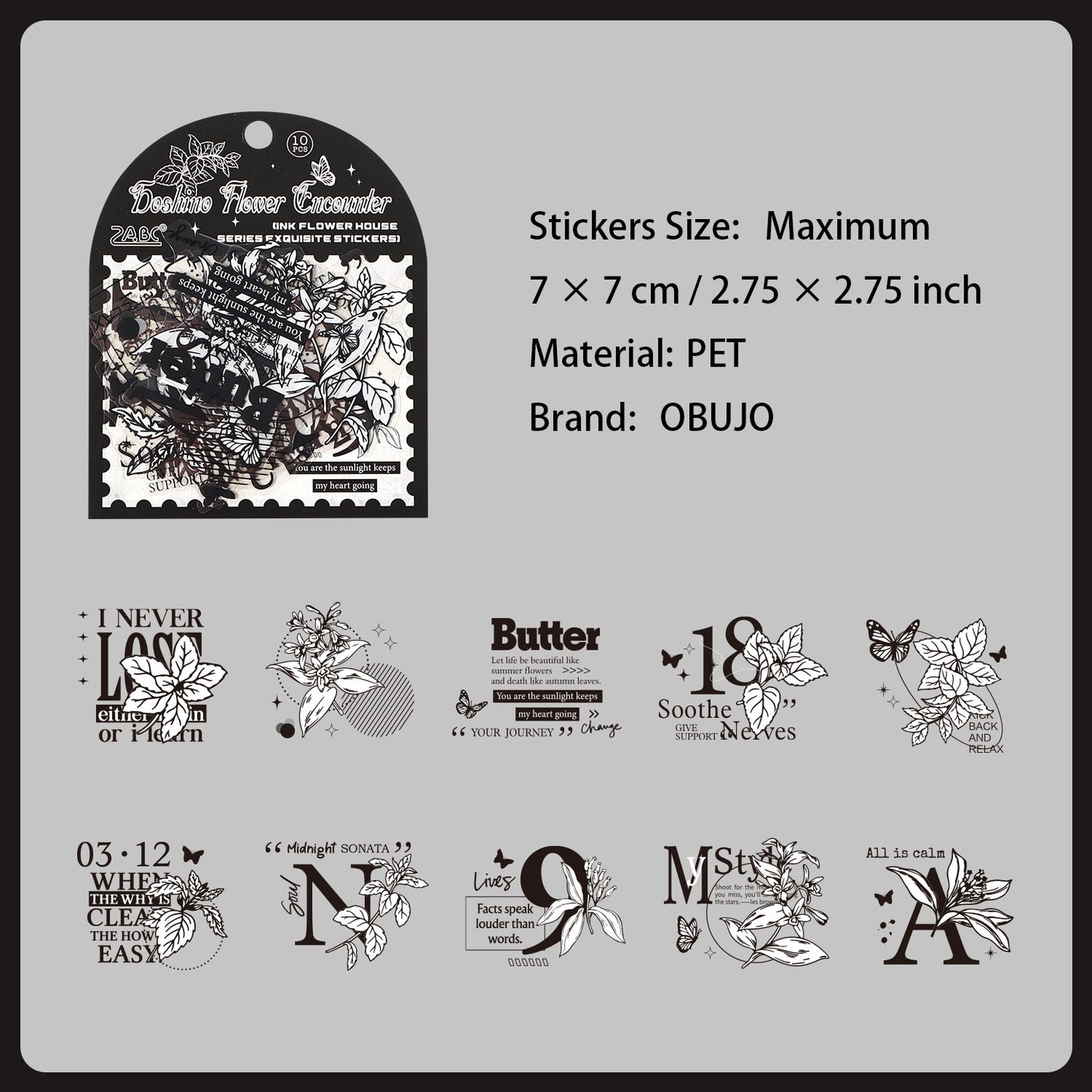 10 Pcs Black White Collage PET Stickers MSHF