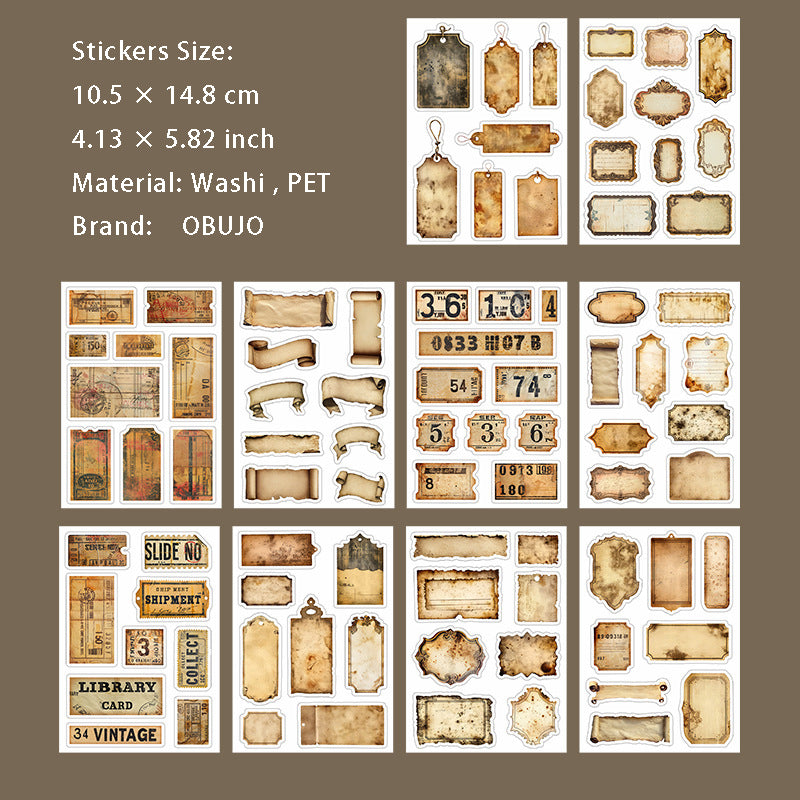20 Sheets Vintage Journal Stickers Book JWBQJ