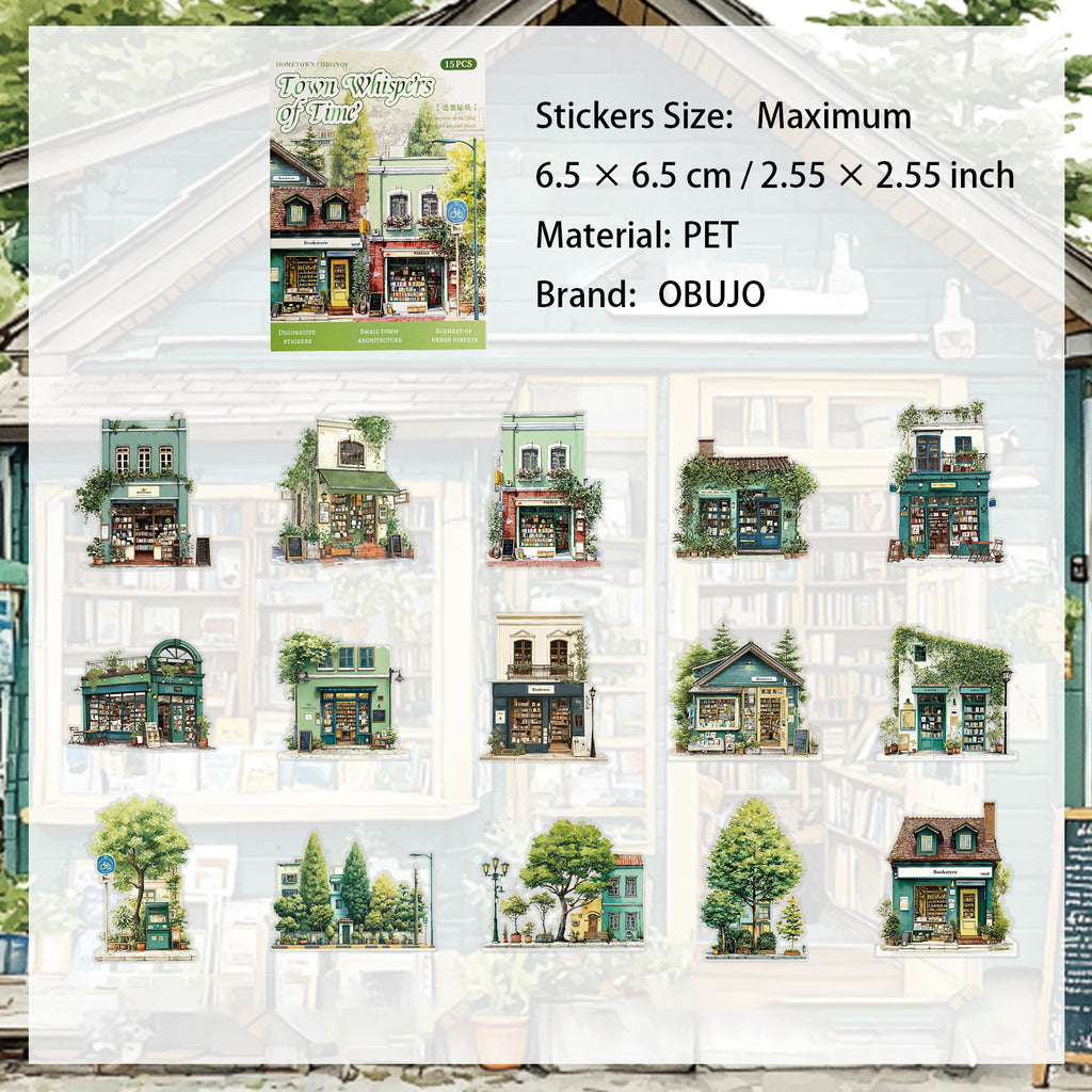 15 Pcs Town House Store PET Stickers XZSG