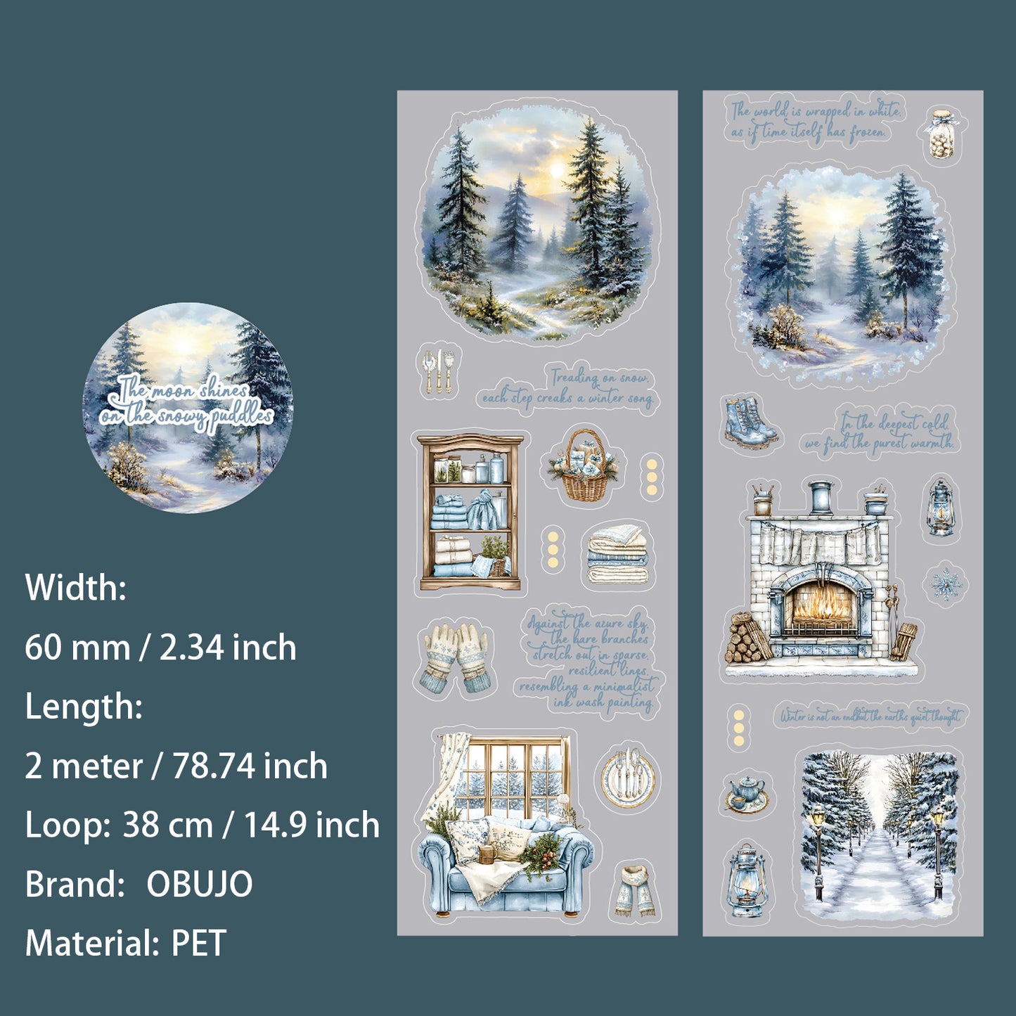 1 Roll Winter Aurora Themed PET Stickers Tape YDCX