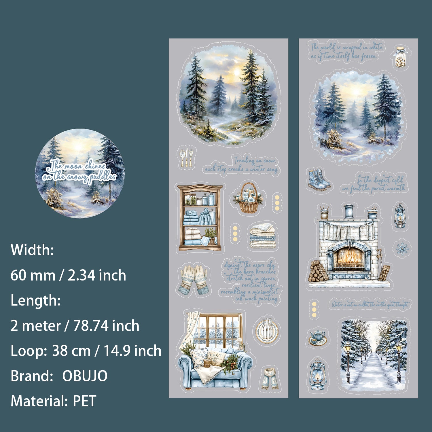 1 Roll Winter Aurora Themed PET Stickers Tape YDCX