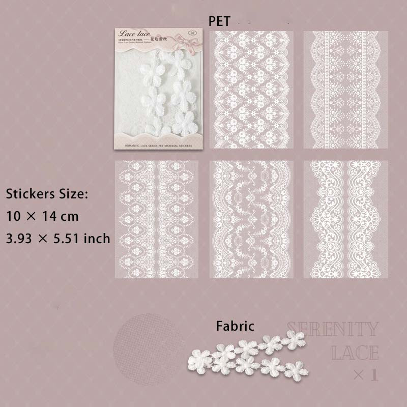 15 Pcs White Lace PET Stickers and Fabric JMLS