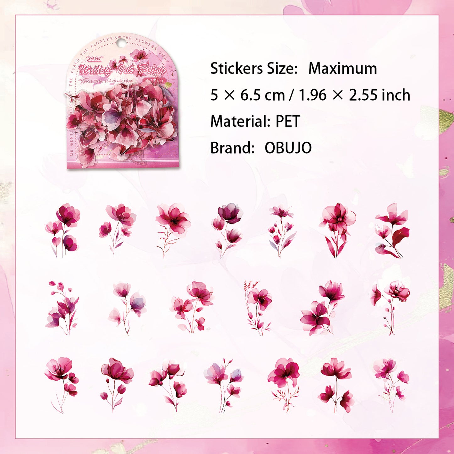 40 Pcs Watercolor Flower PET Stickers HKYS