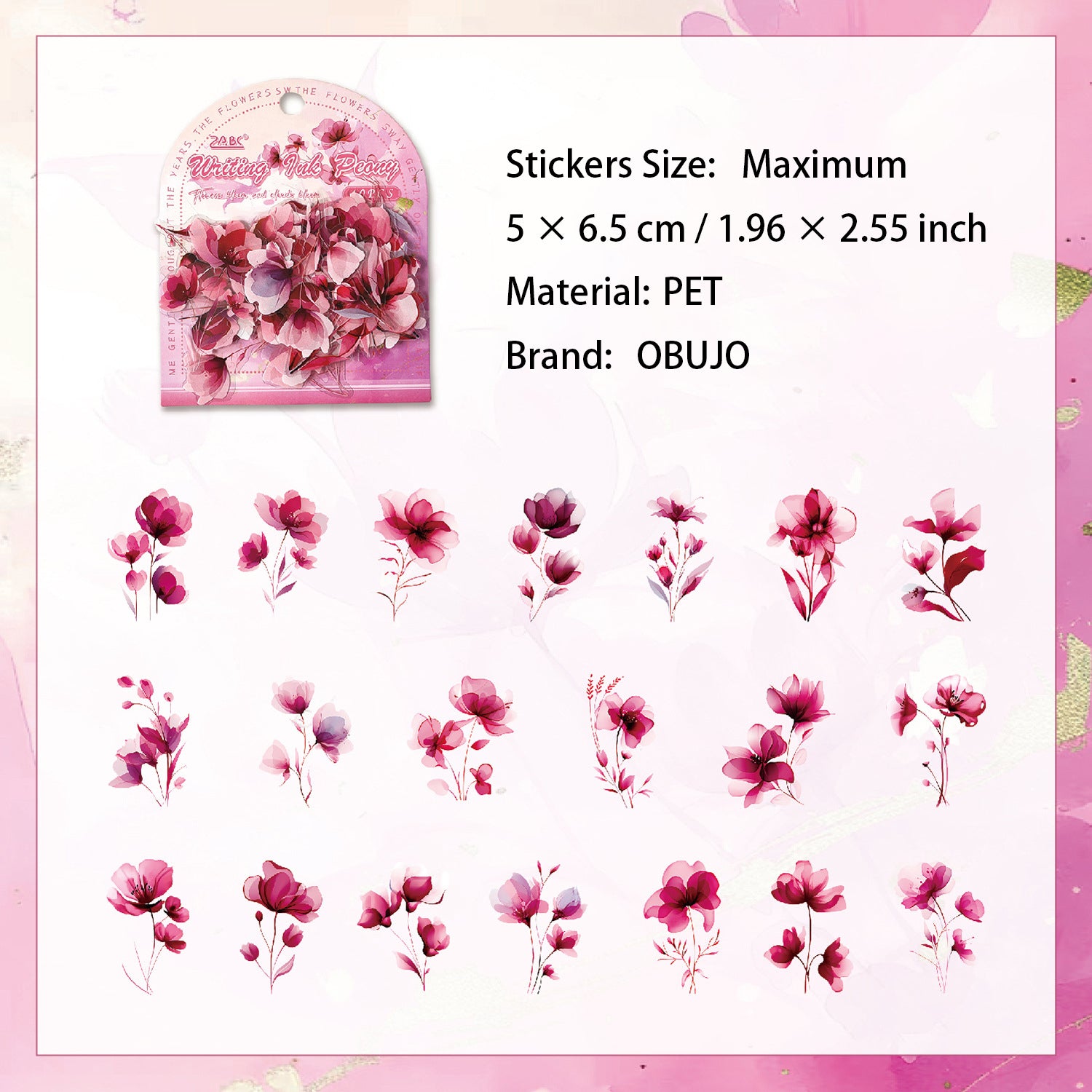 40 Pcs Watercolor Flower PET Stickers HKYS