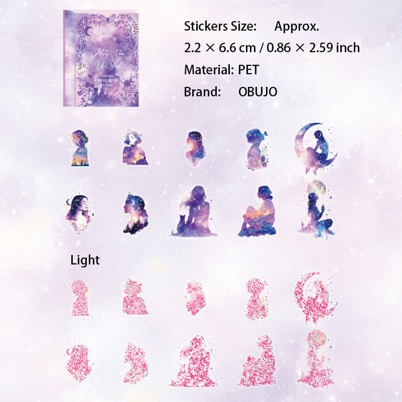 20 Pcs Galaxy Themed PET Stickers XKMY