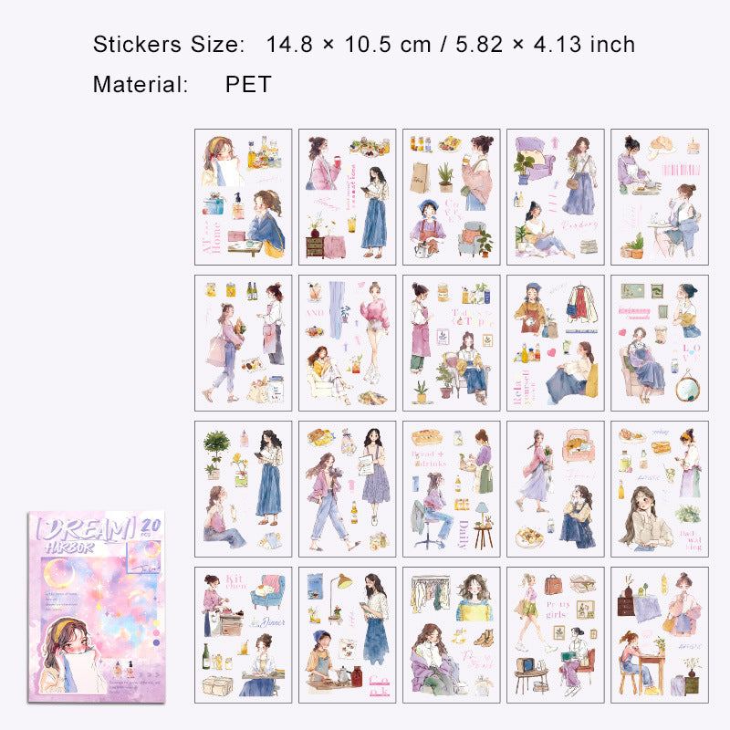 20 Sheets Daily Life PET Stickers Book ZZPF