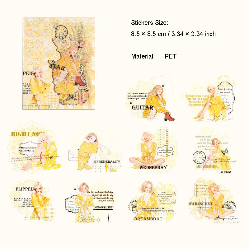 10 Pcs Relax Girl PET Stickers QCMG