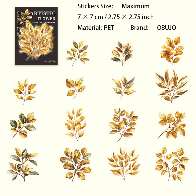 15 Pcs Vintage Flower Leaf PET Stickers YSHY