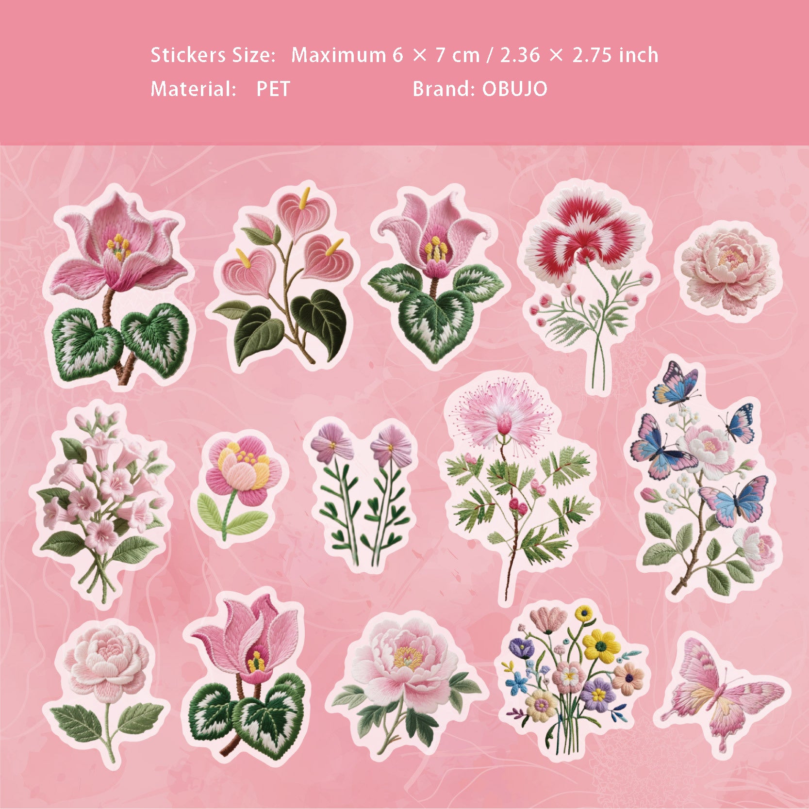 15 Pcs Flower PET Stickers ZXXL