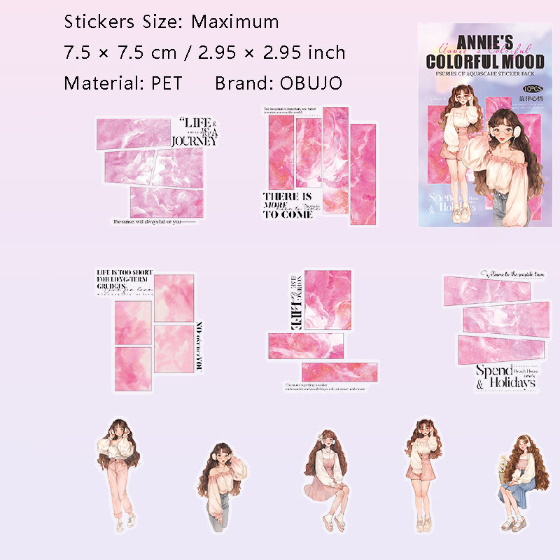 10 Pcs Watercolor Mood Girl PET Stickers ANBLXQ