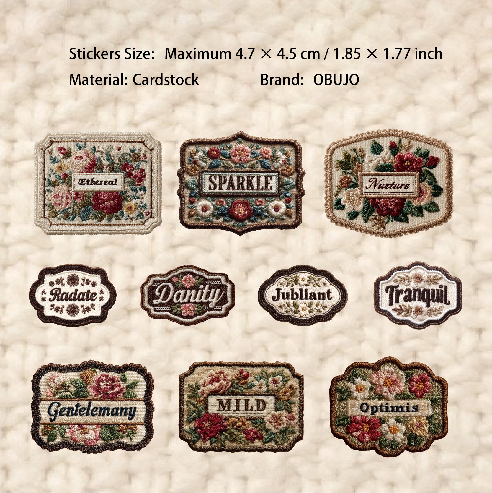 20 Pcs Embroidered Label Themed Cardstock Stickers BDXL