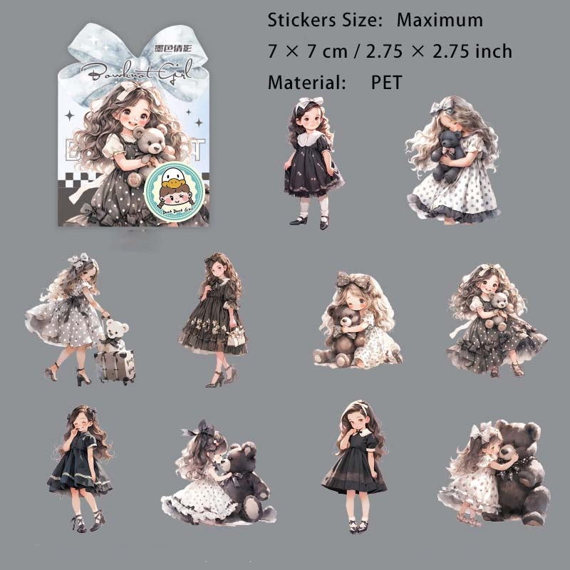 15 Pcs Glitter Bow Girl PET Stickers HDJNH